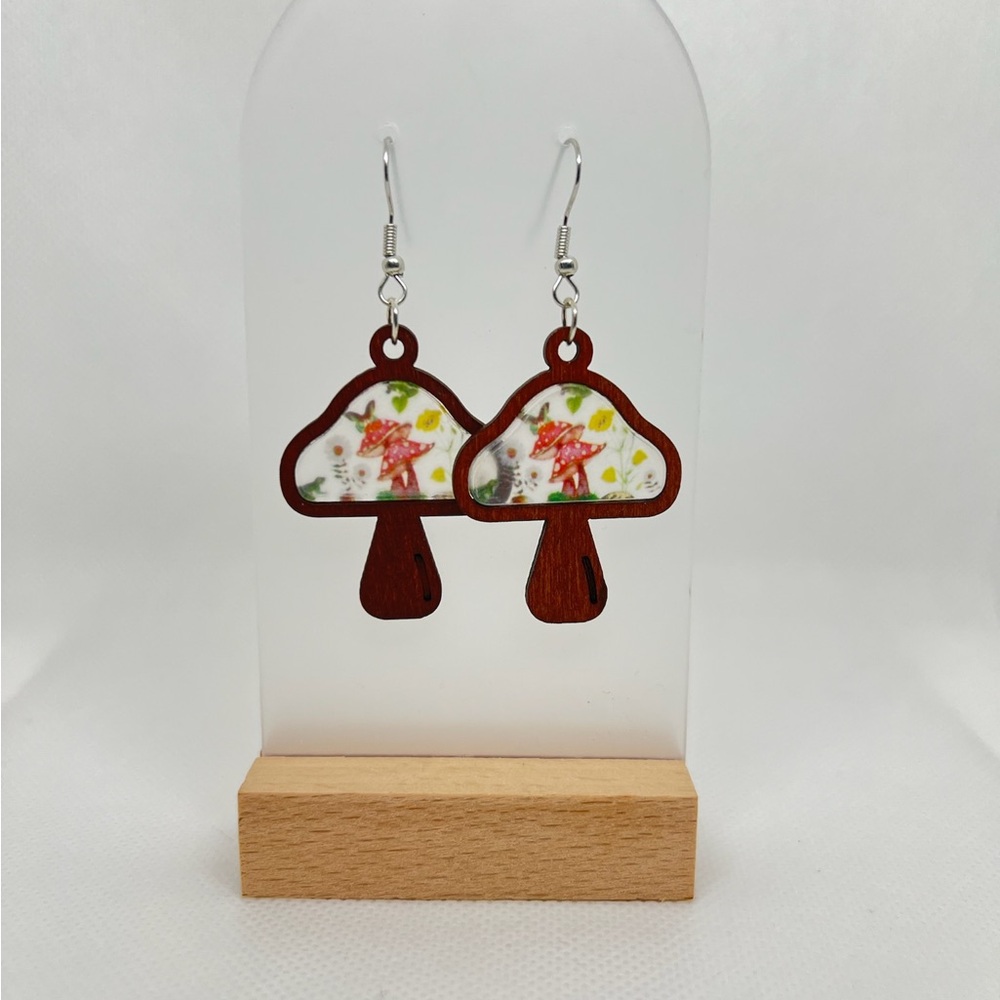 Mushroom Shaped Earrings with Floral Design